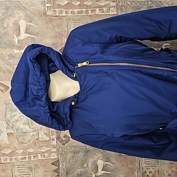 Steve Madden long bright blue long jacket full zipper belt attached hood - Picture 4 of 14